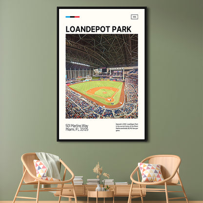 LoanDepot Park Print, Miami Marlins Stadium Canvas Art, Man Cave Gift, Floating Framed Canvas Print Wall Art
