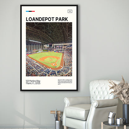 LoanDepot Park Print, Miami Marlins Stadium Canvas Art, Man Cave Gift, Floating Framed Canvas Print Wall Art