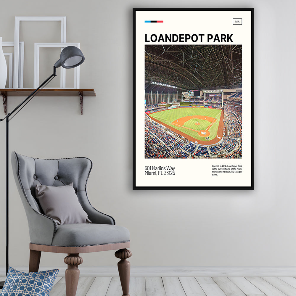 LoanDepot Park Print, Miami Marlins Stadium Canvas Art, Man Cave Gift, Floating Framed Canvas Print Wall Art