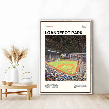 LoanDepot Park Print, Miami Marlins Stadium Canvas Art, Man Cave Gift, Floating Framed Canvas Print Wall Art