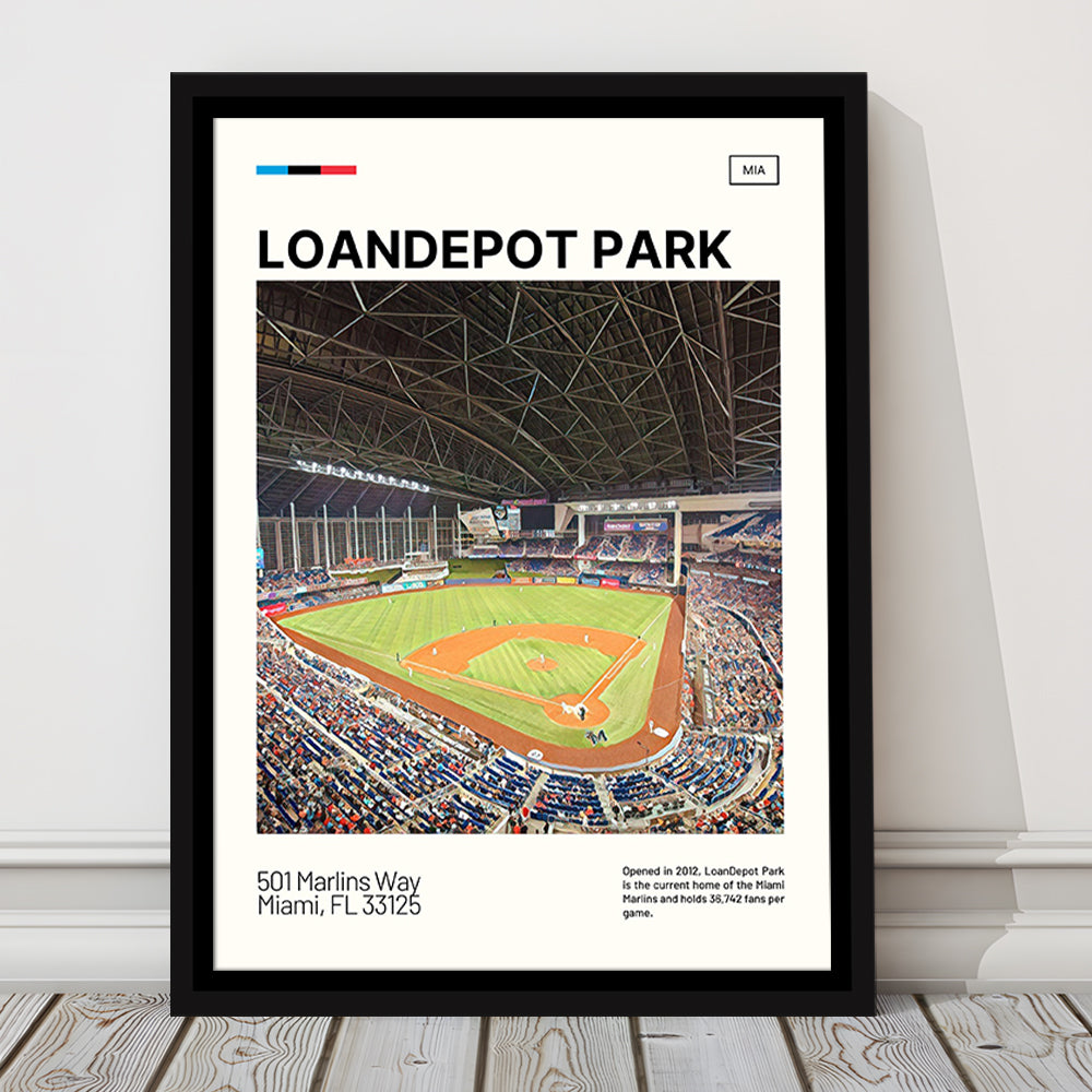 LoanDepot Park Print, Miami Marlins Stadium Canvas Art, Man Cave Gift, Floating Framed Canvas Print Wall Art