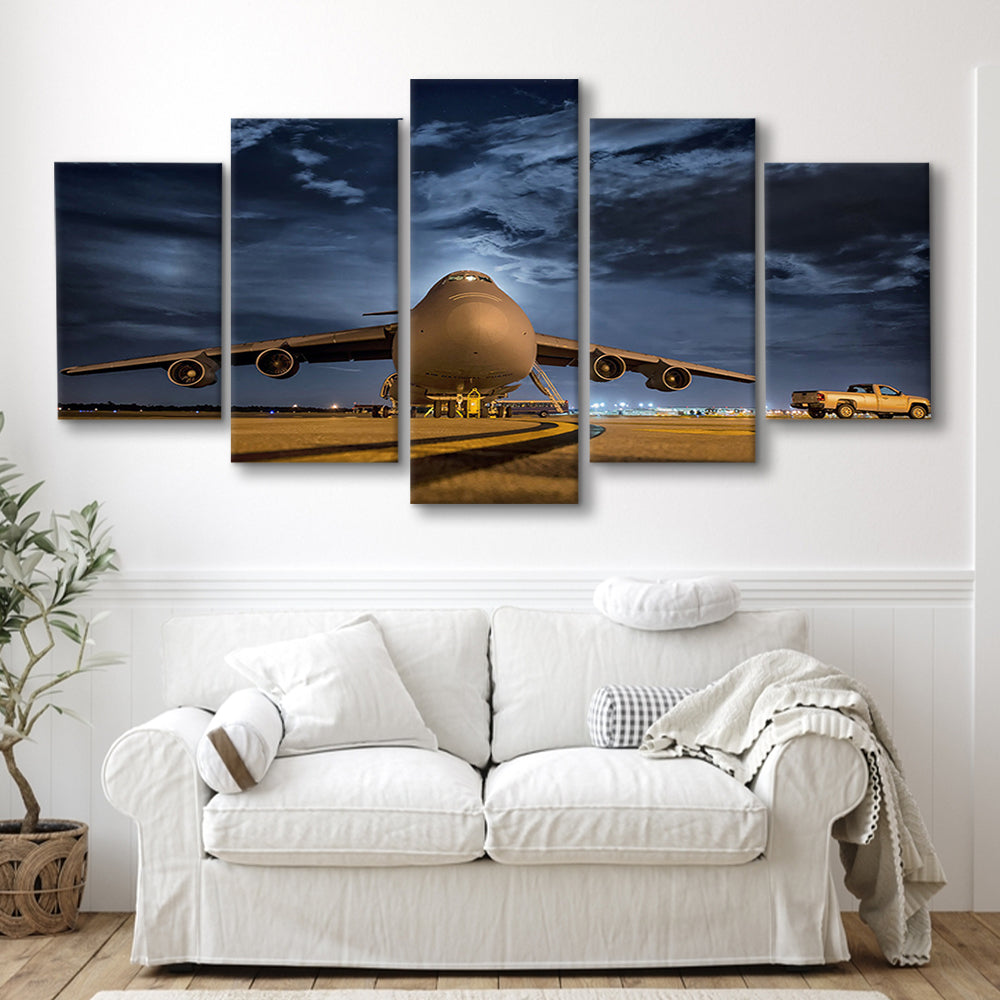 Lockheed C 5 Galaxy Plane Canvas Set Wall Art Prints, Heavy Aviation Artwork, 5 Piece Large Cavas Print Wall Art