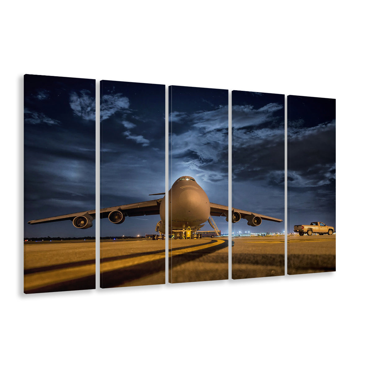 Lockheed C 5 Galaxy Plane Canvas Set Wall Art Prints, Heavy Aviation Artwork, 5 Piece B Extra Large Cavas Print Wall Art