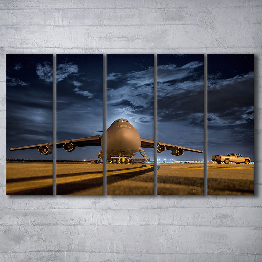 Lockheed C 5 Galaxy Plane Canvas Set Wall Art Prints, Heavy Aviation Artwork, 5 Piece B Extra Large Cavas Print Wall Art