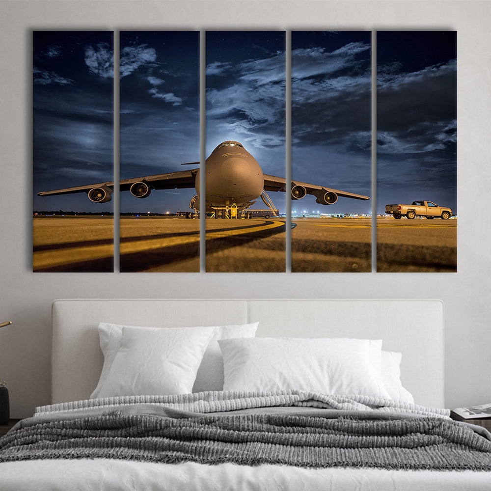 Lockheed C 5 Galaxy Plane Canvas Set Wall Art Prints, Heavy Aviation Artwork, 5 Piece B Extra Large Cavas Print Wall Art