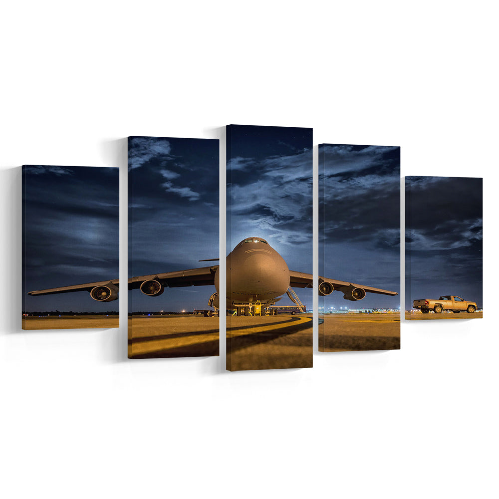 Lockheed C 5 Galaxy Plane Canvas Set Wall Art Prints, Heavy Aviation Artwork, 5 Piece Large Cavas Print Wall Art