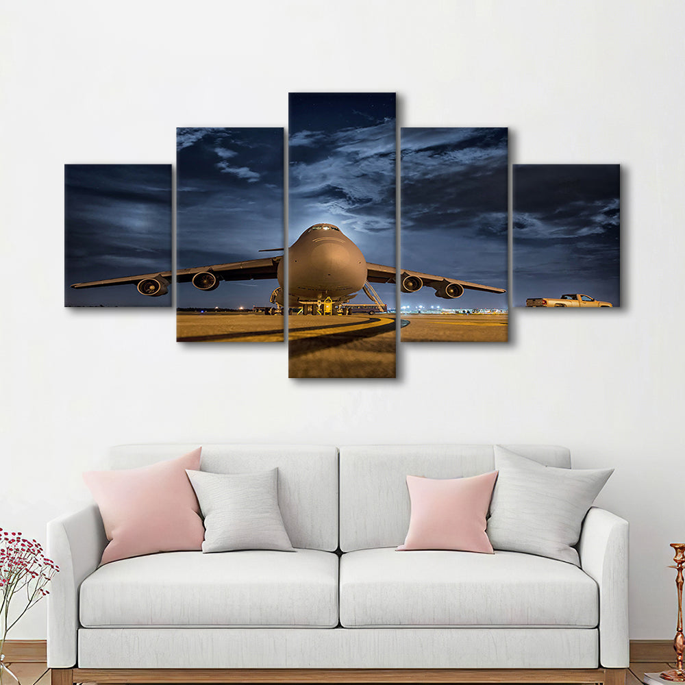 Lockheed C 5 Galaxy Plane Canvas Set Wall Art Prints, Heavy Aviation Artwork, 5 Piece Large Cavas Print Wall Art