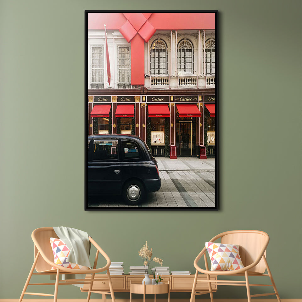 London Christmas Print Christmas Red Holiday Print London Gift For Her, Framed Canvas Prints Wall Art
