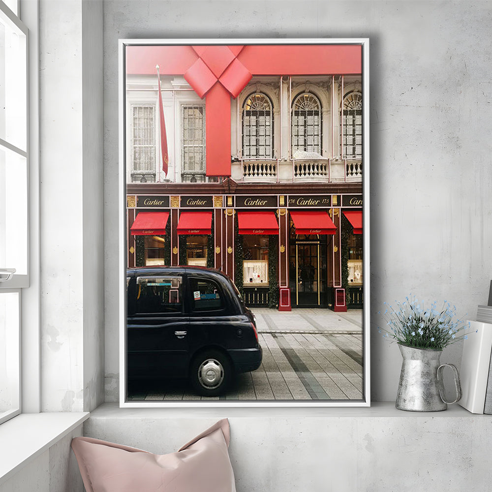 London Christmas Print Christmas Red Holiday Print London Gift For Her, Framed Canvas Prints Wall Art