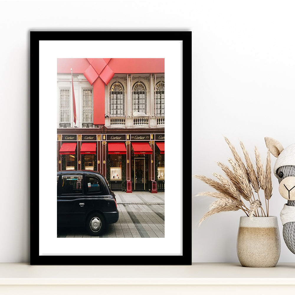 London Christmas Print Christmas Red Holiday Print London Gift For Her, Framed Art Prints White Border Wall Decor