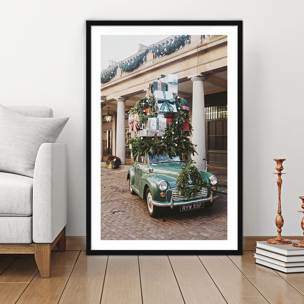 London Christmas Print Winter Art Christmas Festive Decor Holiday Sign, Framed Art Prints White Border Wall Decor