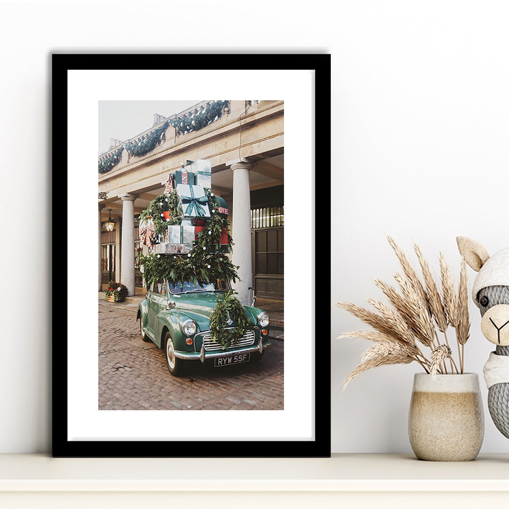 London Christmas Print Winter Art Christmas Festive Decor Holiday Sign, Framed Art Prints White Border Wall Decor