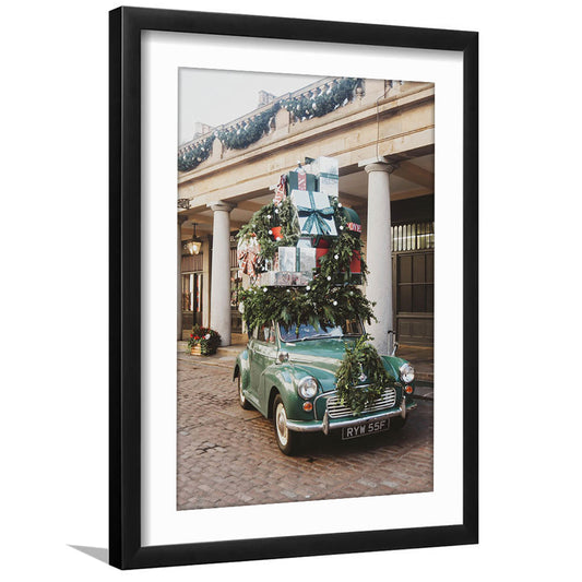 London Christmas Print Winter Art Christmas Festive Decor Holiday Sign, Framed Art Prints White Border Wall Decor