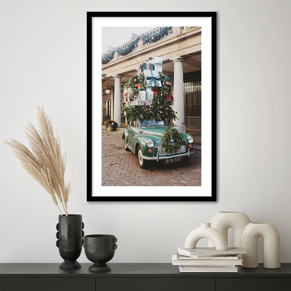 London Christmas Print Winter Art Christmas Festive Decor Holiday Sign, Framed Art Prints White Border Wall Decor