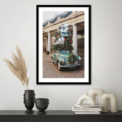 London Christmas Print Winter Art Christmas Festive Decor Holiday Sign, Framed Art Prints White Border Wall Decor