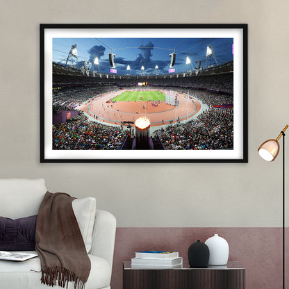 London England Olympic Stadium, Stadium Canvas, Sport Art, Gift for him, White Border Framed Art Print Wall Decor