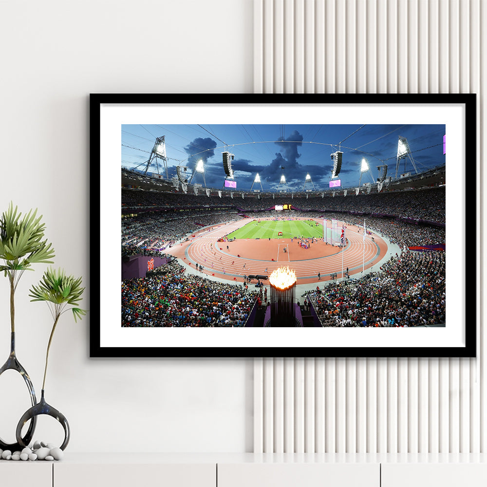 London England Olympic Stadium, Stadium Canvas, Sport Art, Gift for him, White Border Framed Art Print Wall Decor
