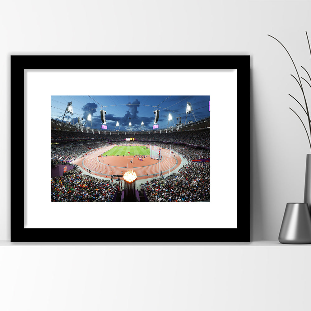 London England Olympic Stadium, Stadium Canvas, Sport Art, Gift for him, White Border Framed Art Print Wall Decor