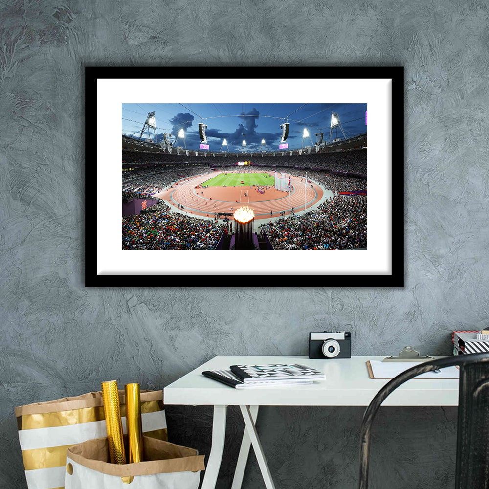 London England Olympic Stadium, Stadium Canvas, Sport Art, Gift for him, White Border Framed Art Print Wall Decor