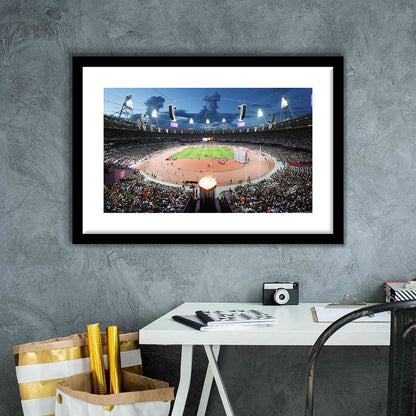 London England Olympic Stadium, Stadium Canvas, Sport Art, Gift for him, White Border Framed Art Print Wall Decor