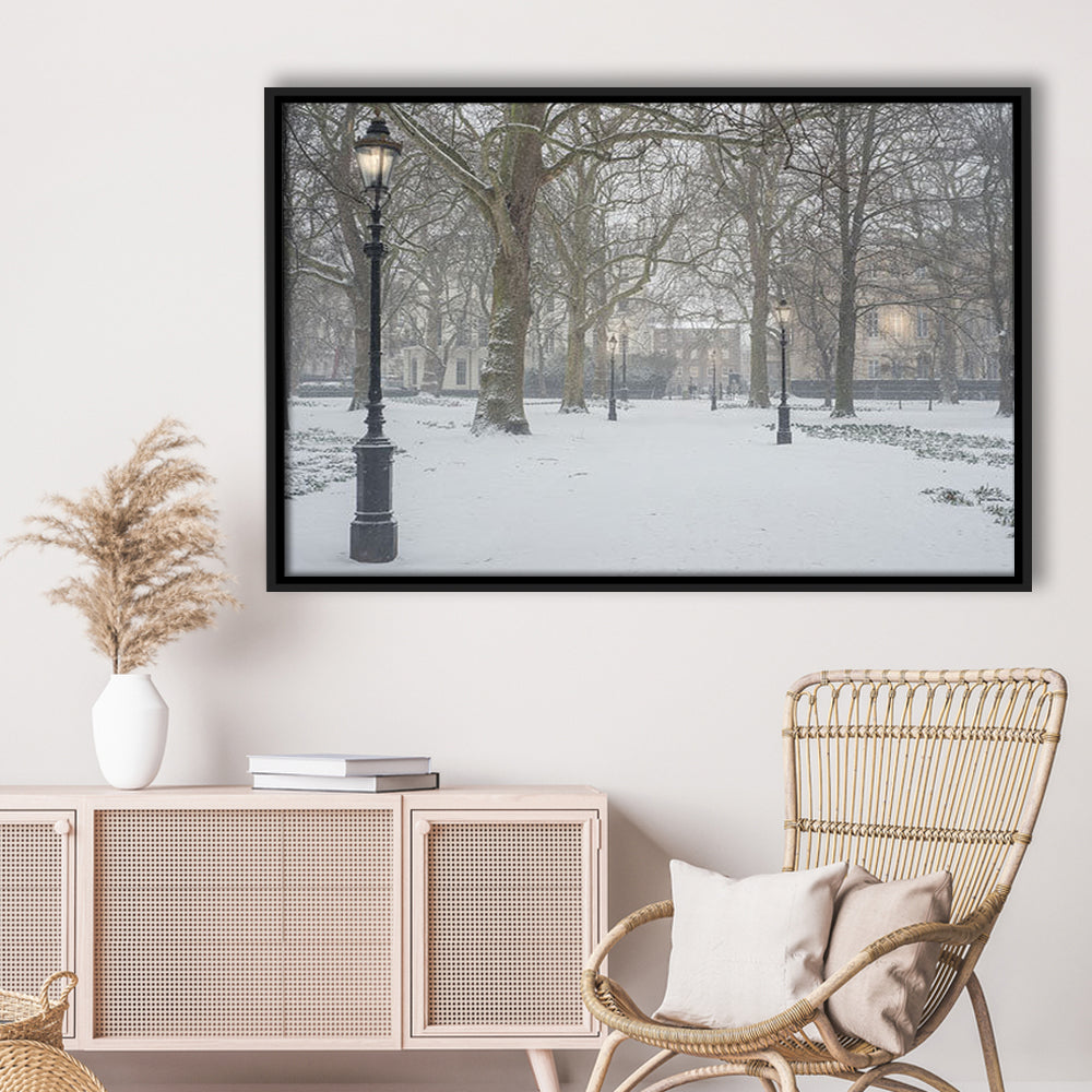 London Snow Photography Print, London Prints, Neutral Prints, Floating Framed Canvas Print Wall Art