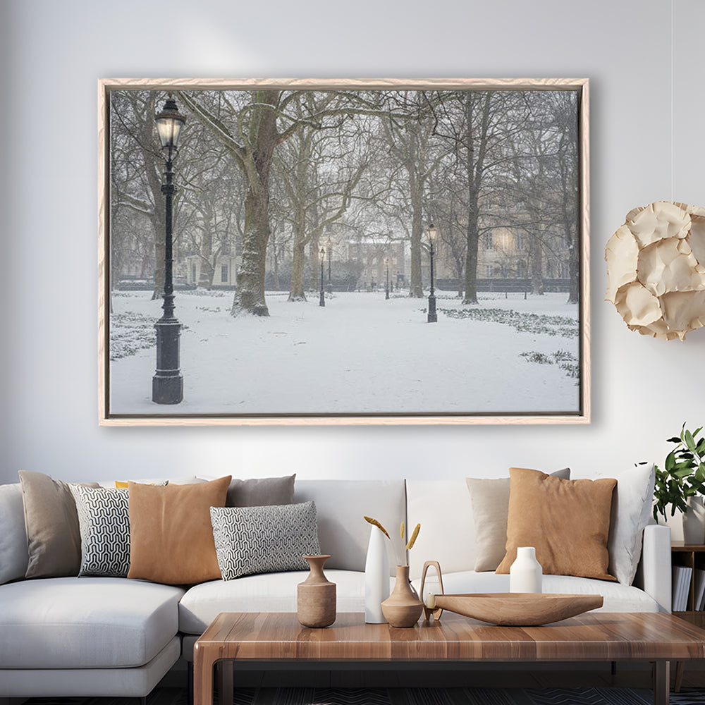 London Snow Photography Print, London Prints, Neutral Prints, Floating Framed Canvas Print Wall Art
