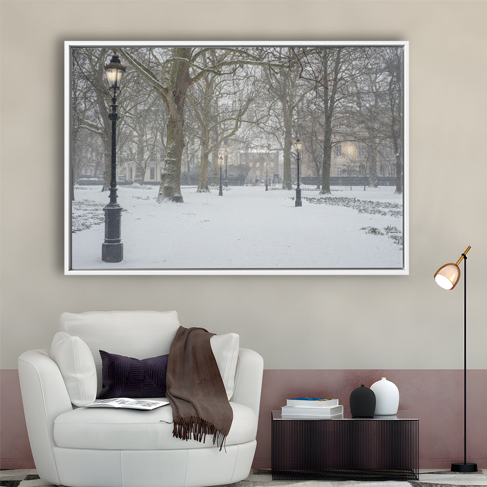 London Snow Photography Print, London Prints, Neutral Prints, Floating Framed Canvas Print Wall Art
