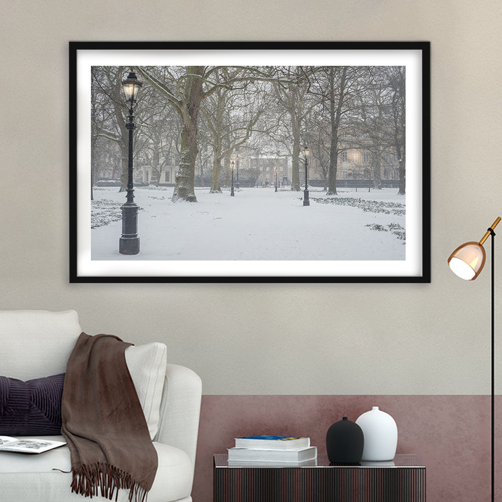 London Snow Photography Print, London Prints, Neutral Prints, Framed Art Print White Border Wall Decor