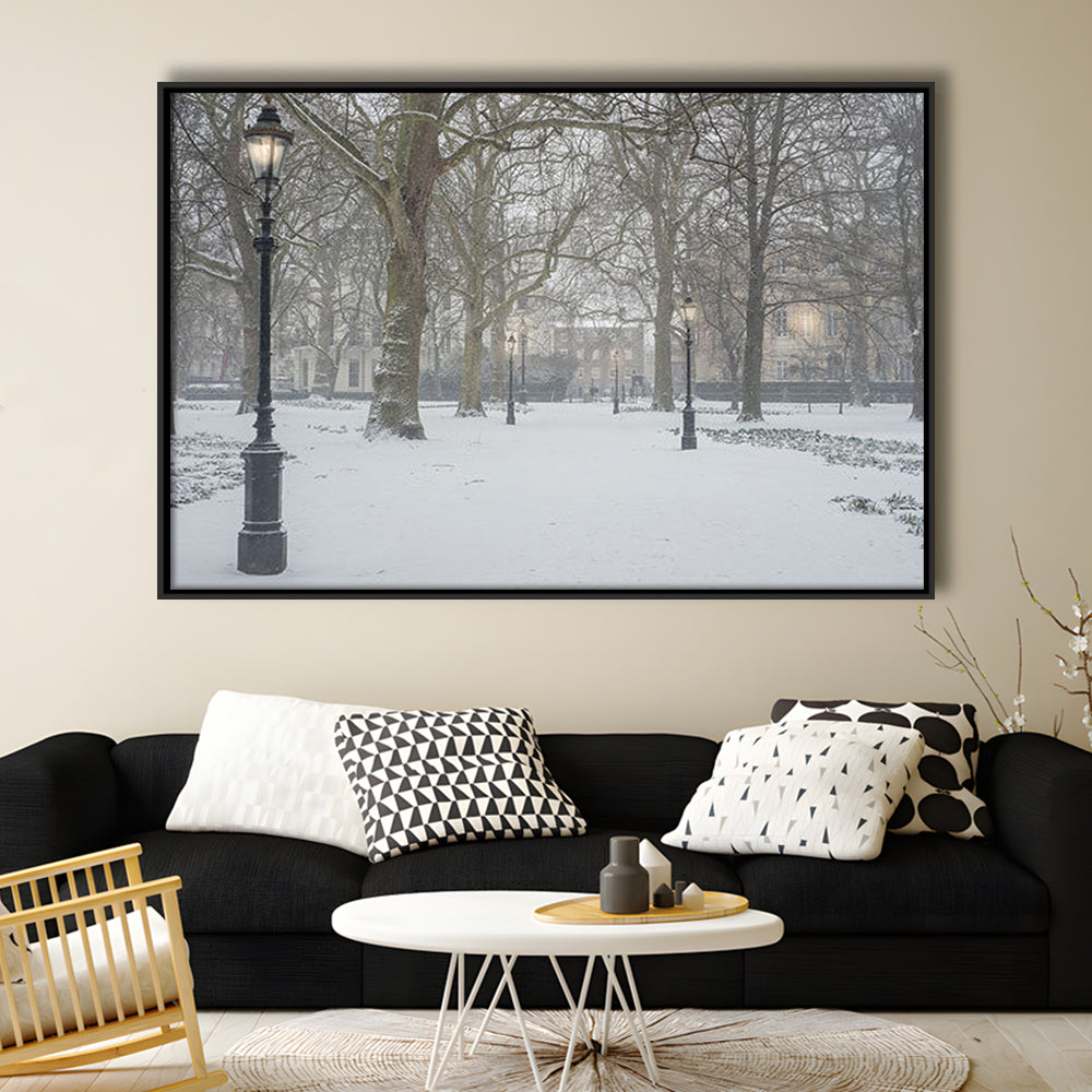 London Snow Photography Print, London Prints, Neutral Prints, Floating Framed Canvas Print Wall Art