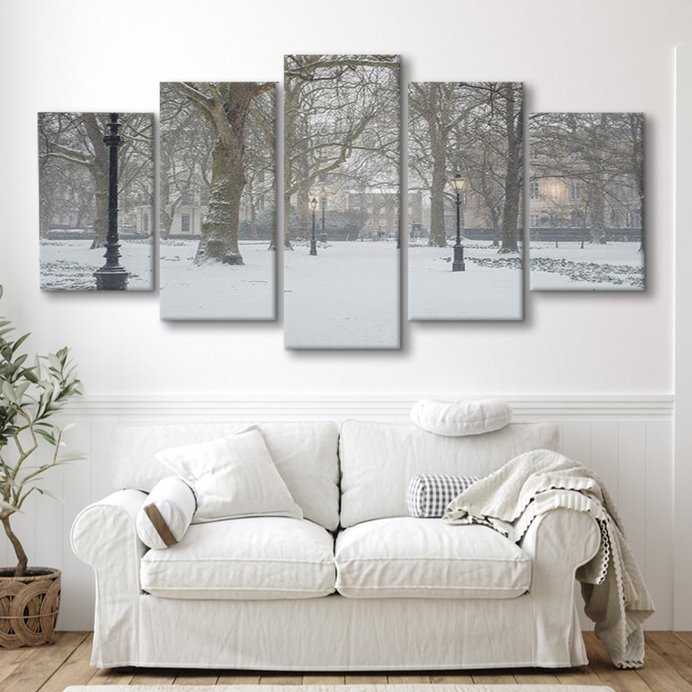 London Snow Photography Print, London Prints, Neutral Prints, Mixed Panels Canvas Print Wall Art