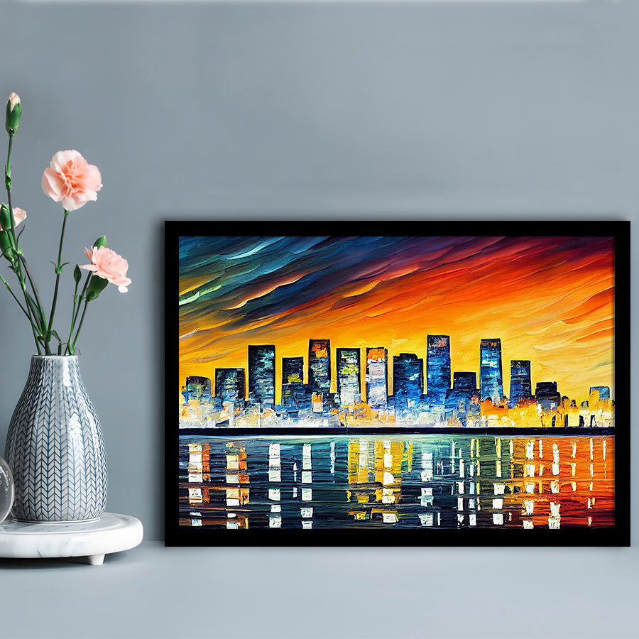 Long beach California Skyline, Long beach Painting Wall Art, Sport Gift Art, Framed Art Print Wall Decor