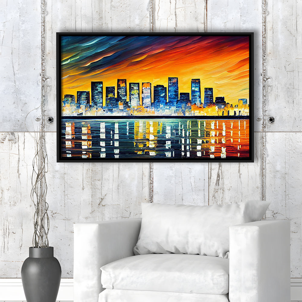 Long beach California Skyline, Long beach Painting Wall Art, Sport Gift Art, Framed Canvas Print Wall Art