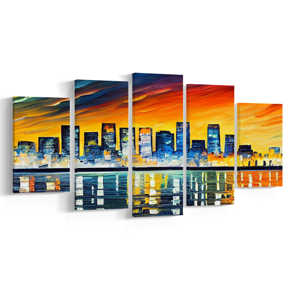 Long beach California Skyline, Long beach Painting Wall Art, Sport Art, Mixed 5 Panel, Canvas Print Wall Art