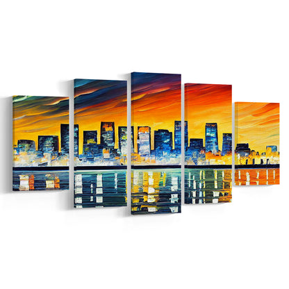 Long beach California Skyline, Long beach Painting Wall Art, Sport Art, Mixed 5 Panel, Canvas Print Wall Art