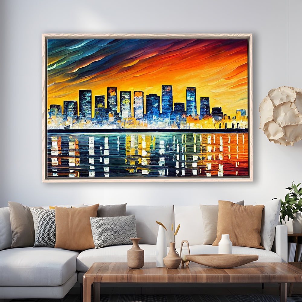 Long beach California Skyline, Long beach Painting Wall Art, Sport Gift Art, Framed Canvas Print Wall Art
