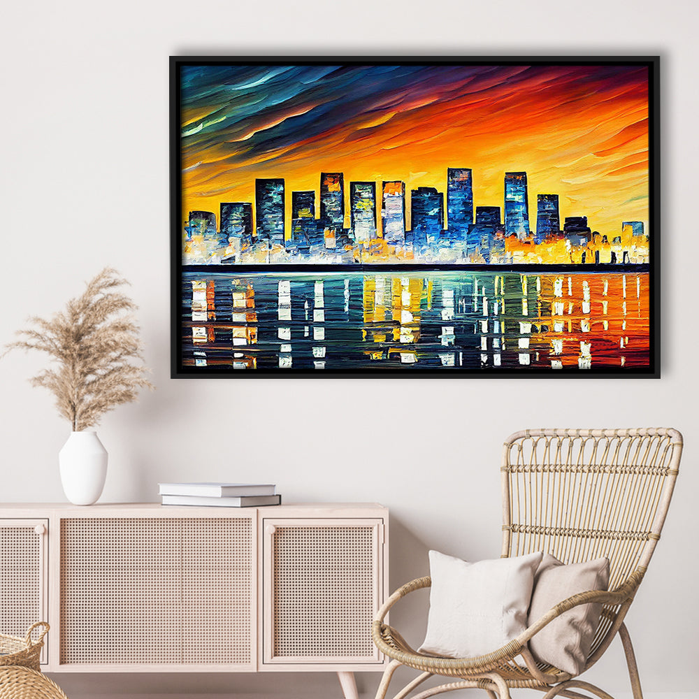 Long beach California Skyline, Long beach Painting Wall Art, Sport Gift Art, Framed Canvas Print Wall Art
