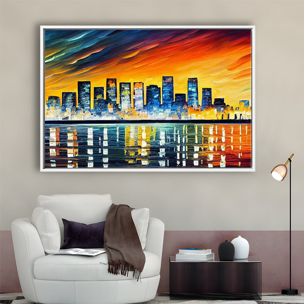 Long beach California Skyline, Long beach Painting Wall Art, Sport Gift Art, Framed Canvas Print Wall Art