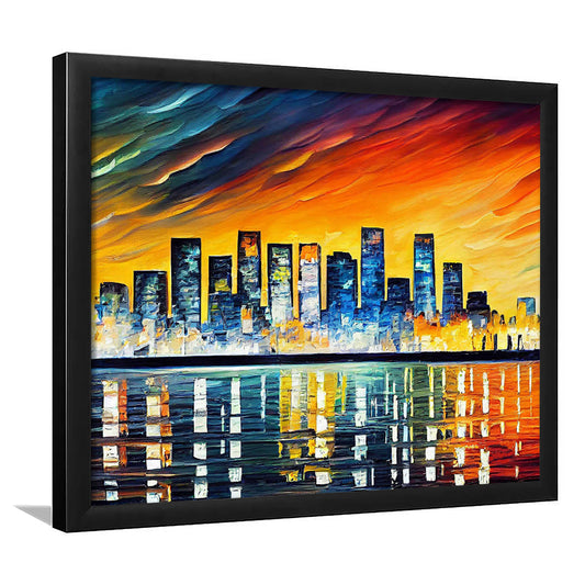 Long beach California Skyline, Long beach Painting Wall Art, Sport Gift Art, Framed Art Print Wall Decor