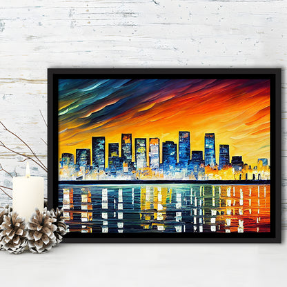 Long beach California Skyline, Long beach Painting Wall Art, Sport Gift Art, Framed Canvas Print Wall Art