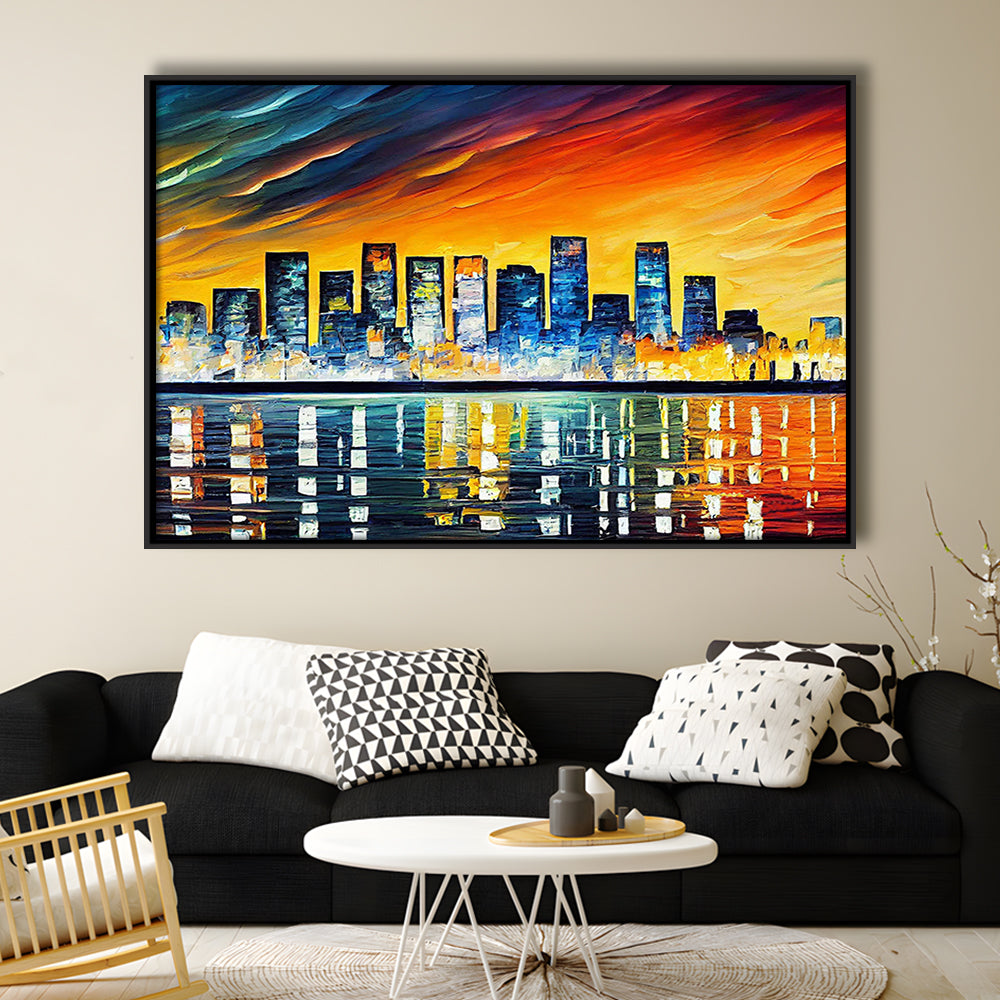 Long beach California Skyline, Long beach Painting Wall Art, Sport Gift Art, Framed Canvas Print Wall Art
