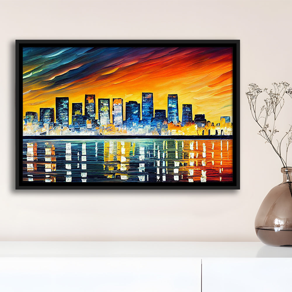 Long beach California Skyline, Long beach Painting Wall Art, Sport Gift Art, Framed Canvas Print Wall Art