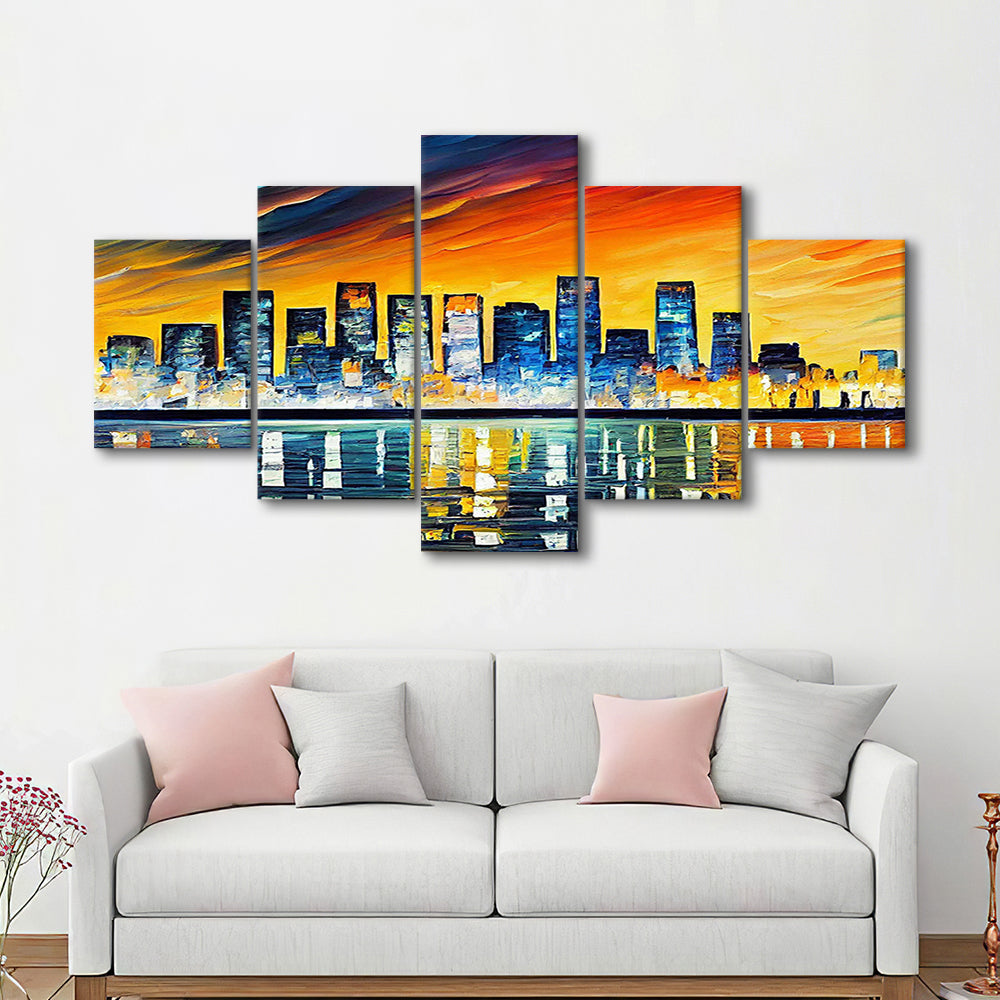 Long beach California Skyline, Long beach Painting Wall Art, Sport Art, Mixed 5 Panel, Canvas Print Wall Art