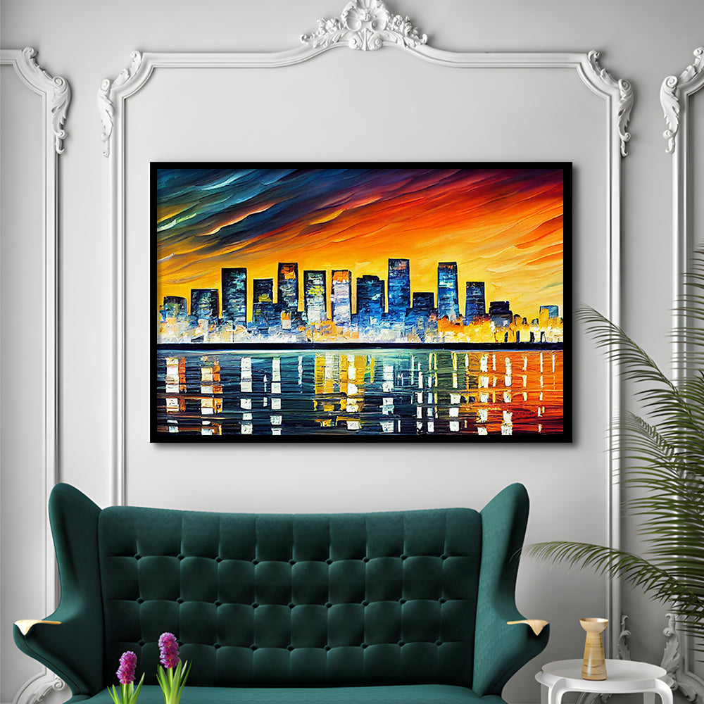 Long beach California Skyline, Long beach Painting Wall Art, Sport Gift Art, Framed Art Print Wall Decor