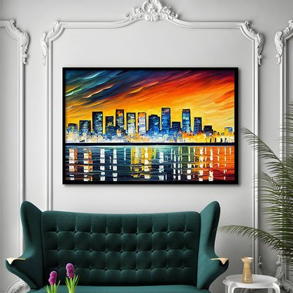 Long beach California Skyline, Long beach Painting Wall Art, Sport Gift Art, Framed Art Print Wall Decor
