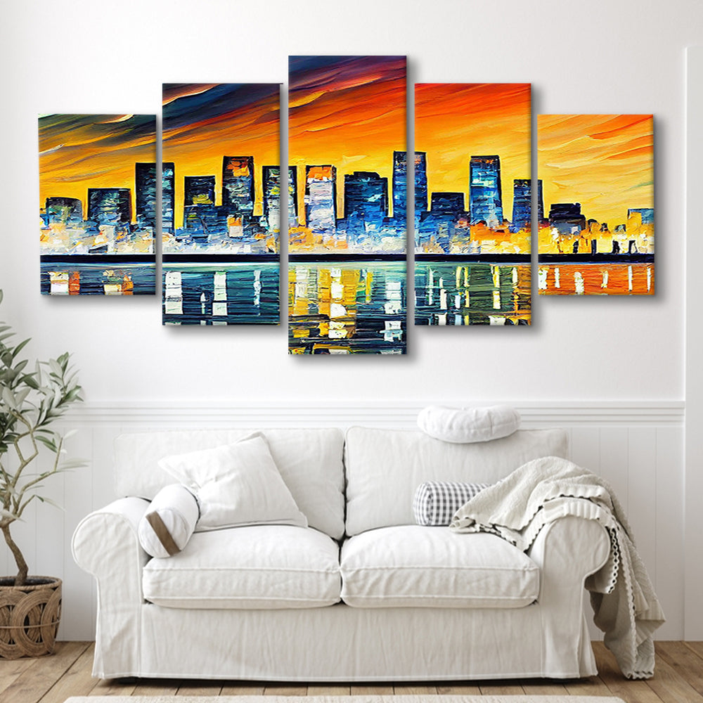 Long beach California Skyline, Long beach Painting Wall Art, Sport Art, Mixed 5 Panel, Canvas Print Wall Art