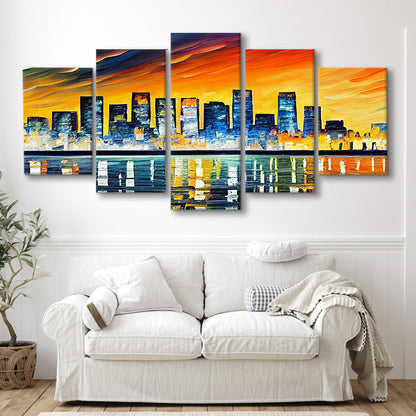 Long beach California Skyline, Long beach Painting Wall Art, Sport Art, Mixed 5 Panel, Canvas Print Wall Art