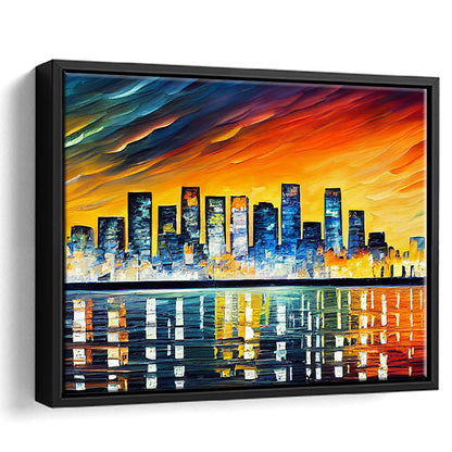 Long beach California Skyline, Long beach Painting Wall Art, Sport Gift Art, Framed Canvas Print Wall Art