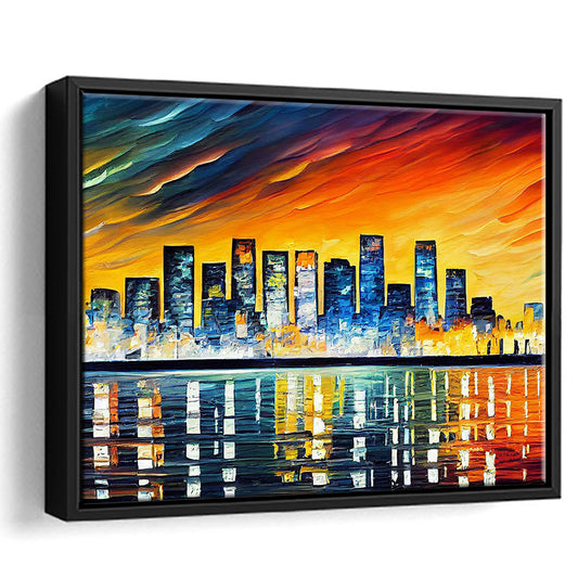 Long beach California Skyline, Long beach Painting Wall Art, Sport Gift Art, Framed Canvas Print Wall Art