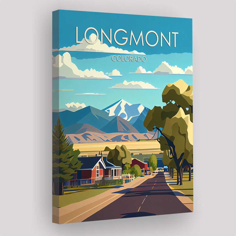 Longmont Colorado Retro Art Print, Longmont City Wall Art, Canvas Print, Painting Canvas, Living Room Decor