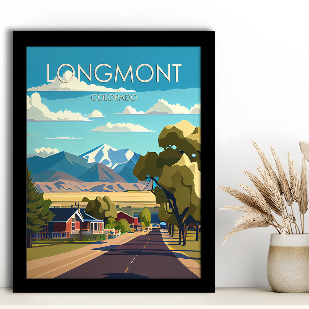 Longmont Colorado Retro Art Print, Longmont City Wall Art, Framed Art Print, Picture Framed, Painting Art